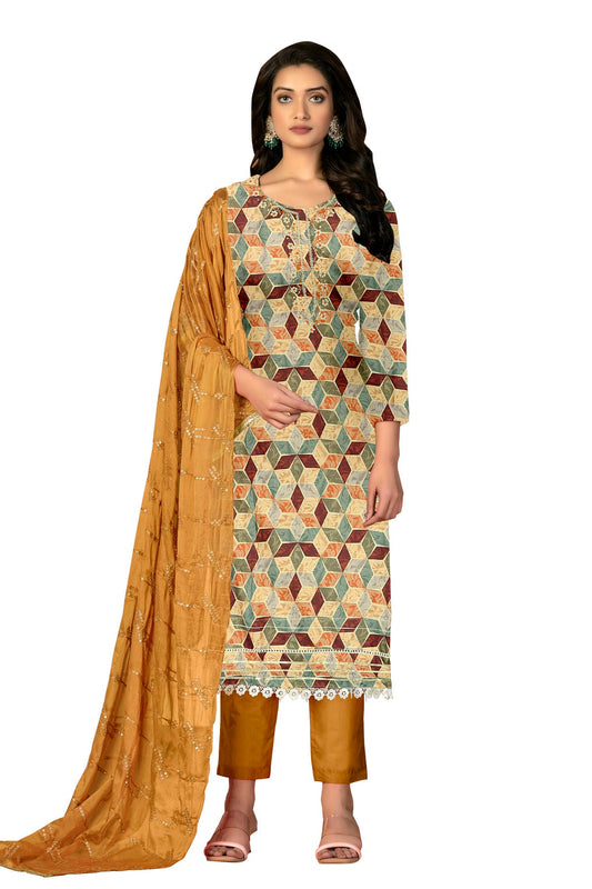 Multi Colour Unstitched Cambric Cotton Fabric Straight Suit