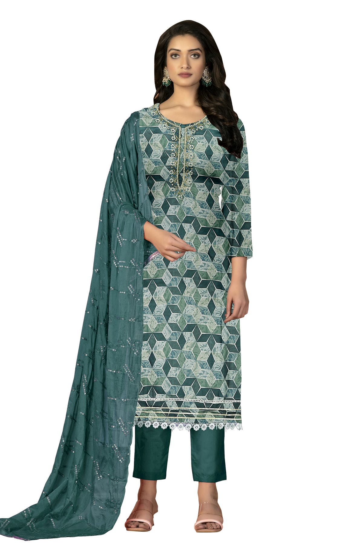 Multi Colour Unstitched Cambric Cotton Fabric Straight Suit