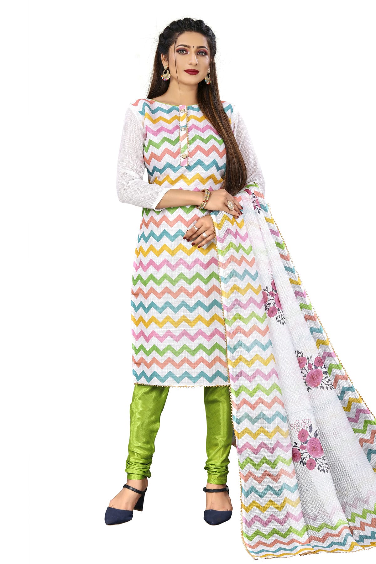 Multi Colour Unstitched Cotton Churidar Suit