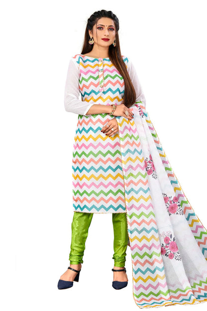 Multi Colour Unstitched Cotton Churidar Suit