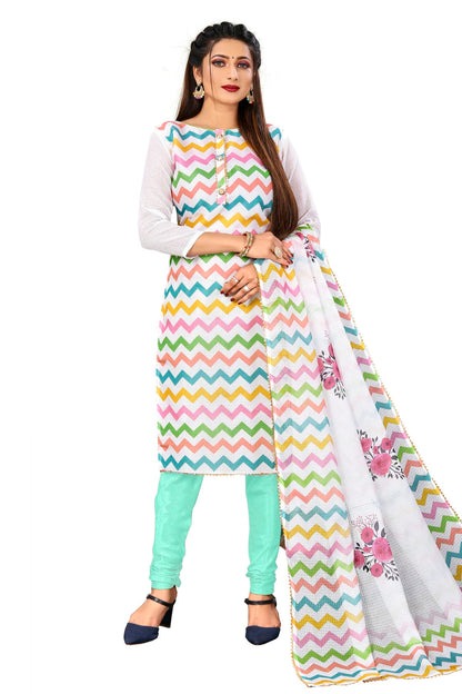 Multi Colour Unstitched Cotton Churidar Suit