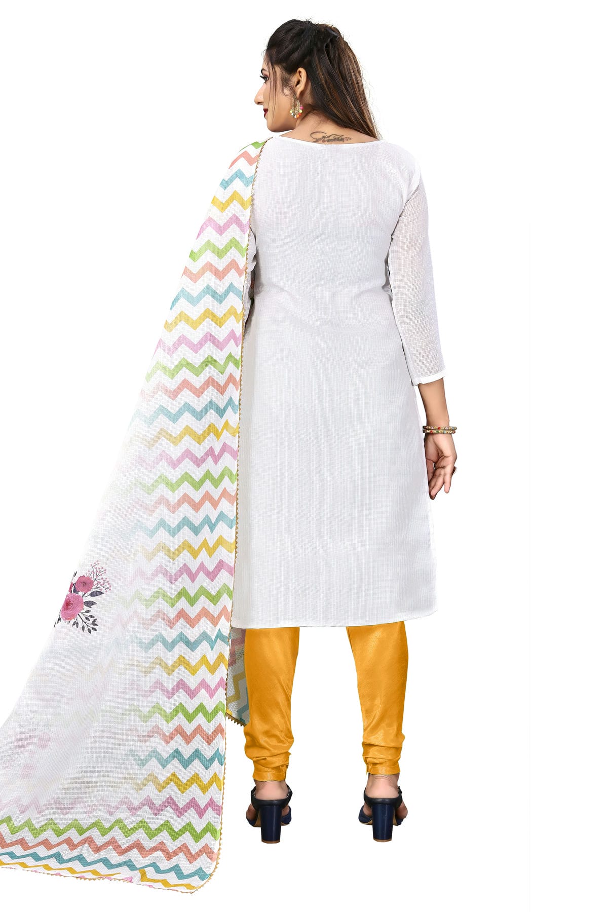 Multi Colour Unstitched Cotton Churidar Suit