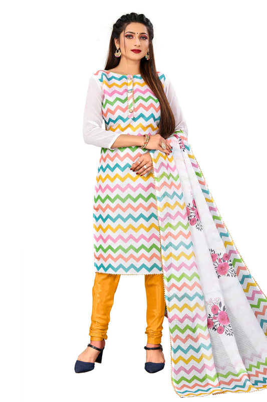 Multi Colour Unstitched Cotton Churidar Suit