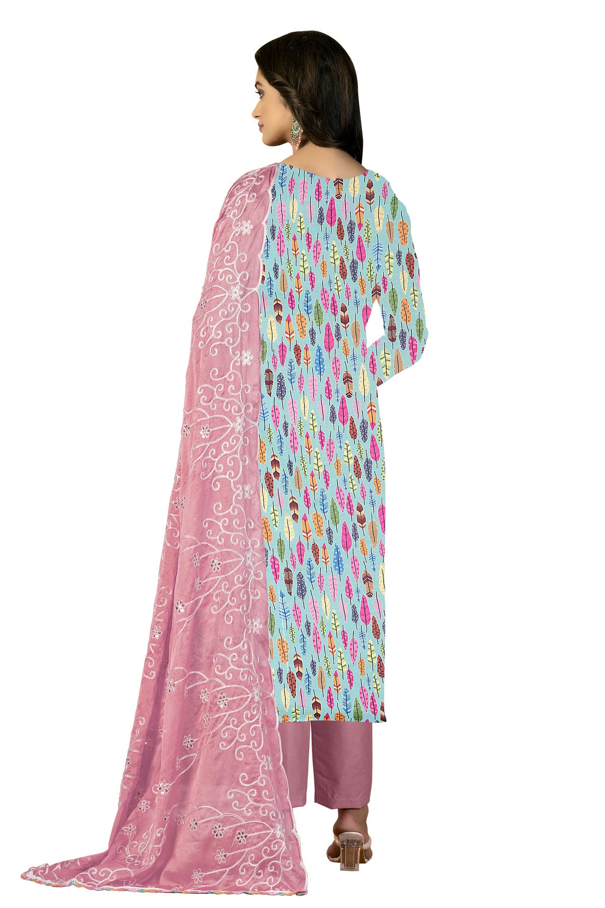 Multi Colour Unstitched Glass Cotton Fabric Straight Suit