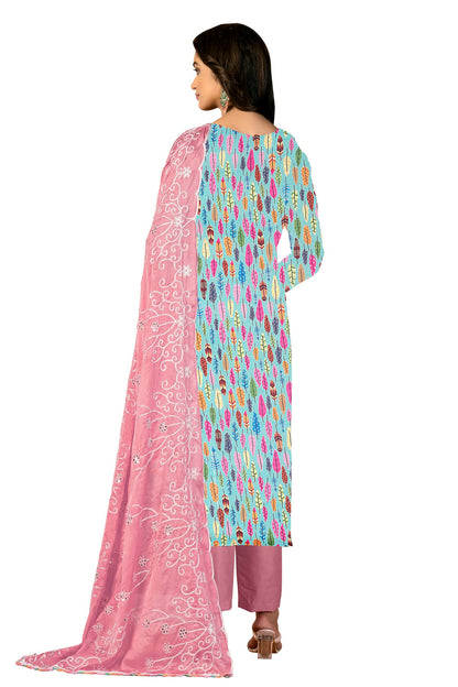 Multi Colour Unstitched Glass Cotton Fabric Straight Suit