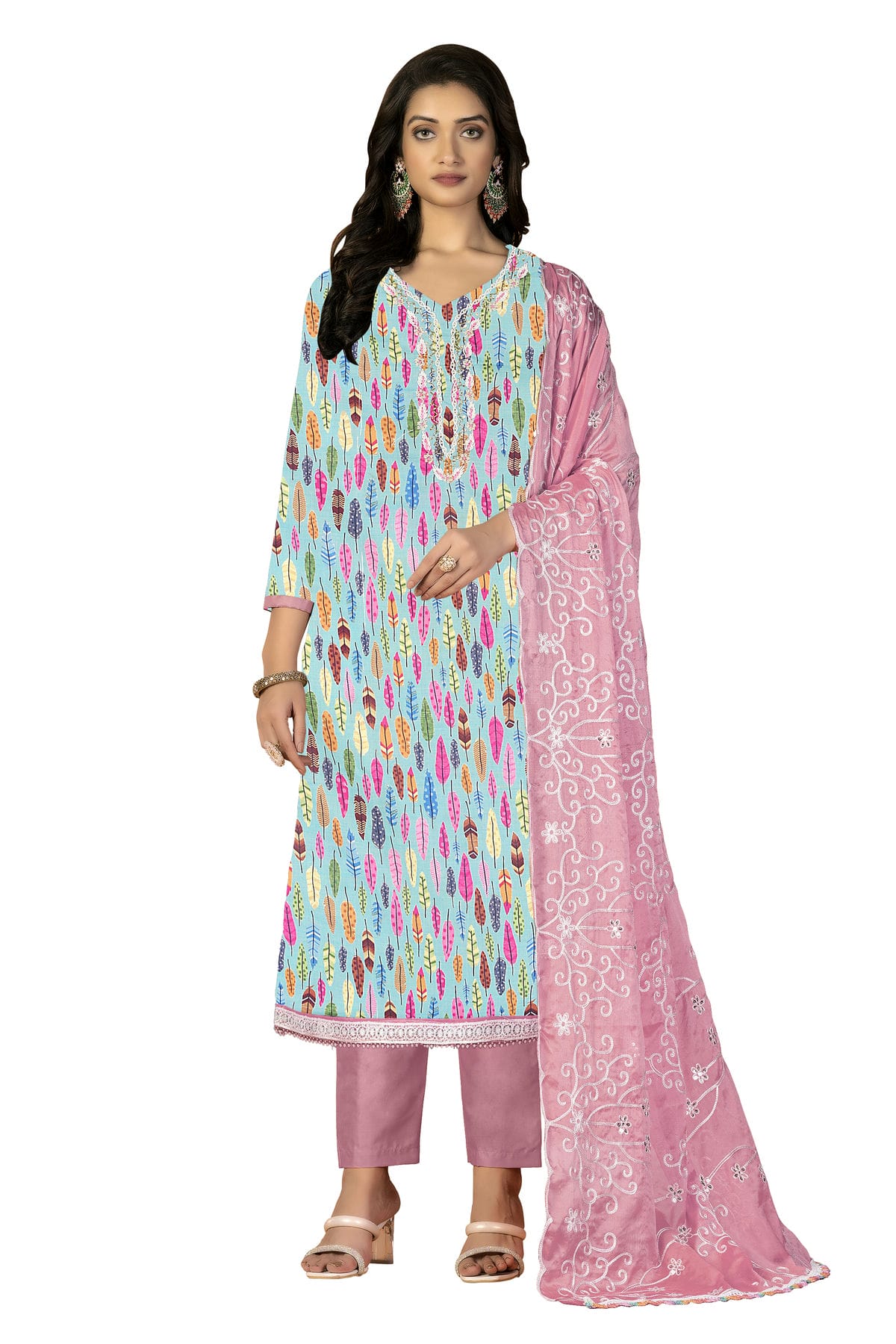 Multi Colour Unstitched Glass Cotton Fabric Straight Suit