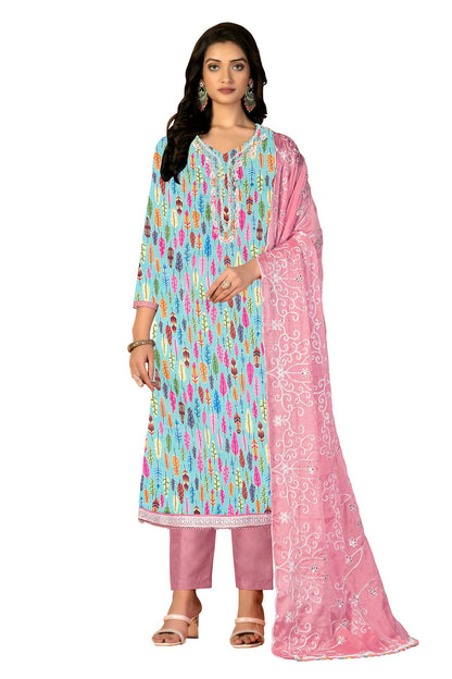 Multi Colour Unstitched Glass Cotton Fabric Straight Suit