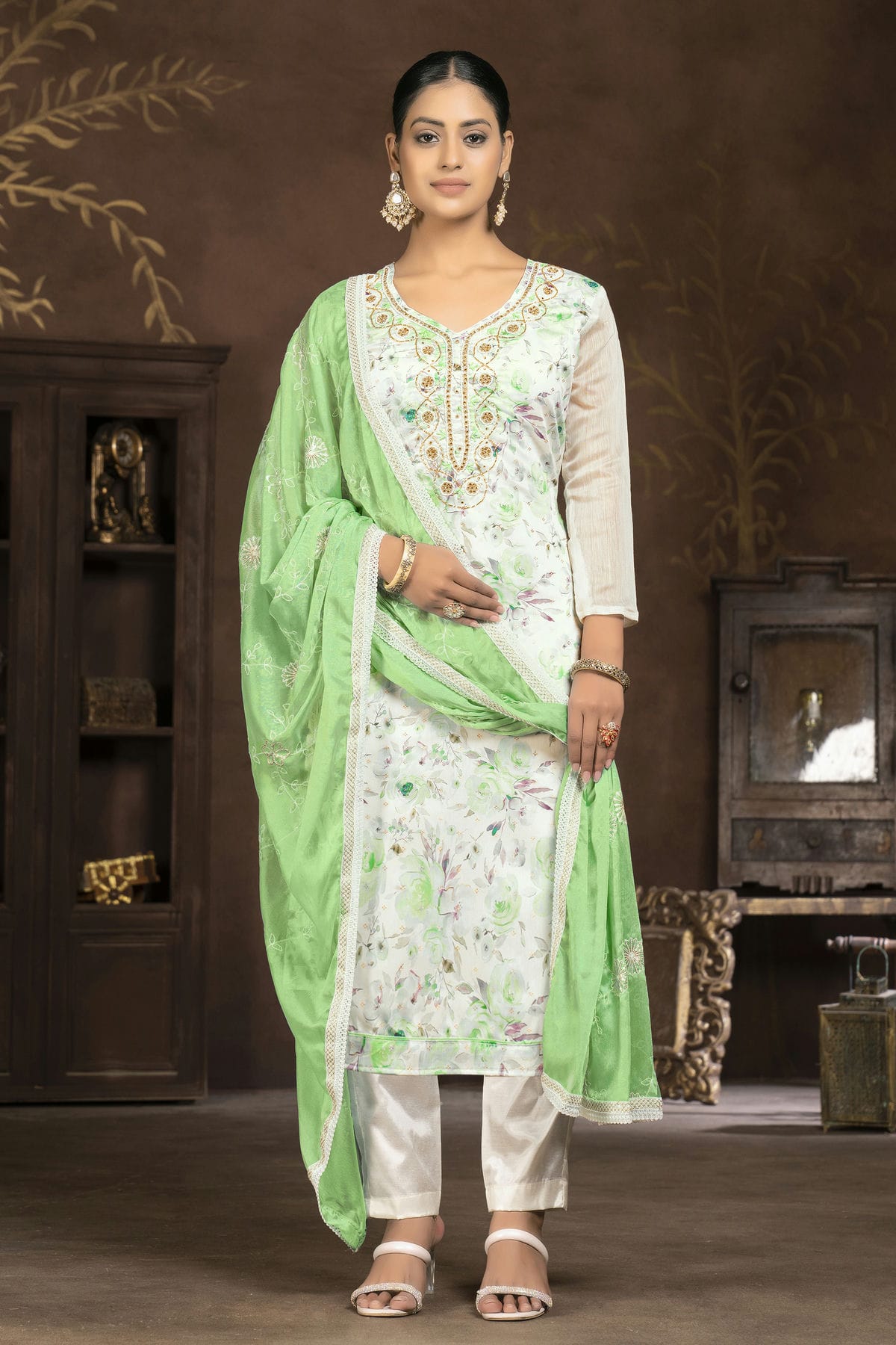 Multi Colour Unstitched Modal Cotton Pant Style Suit