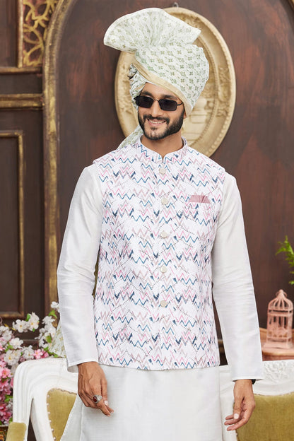 Multicolour Art Silk Kurta Pajama With Jacket