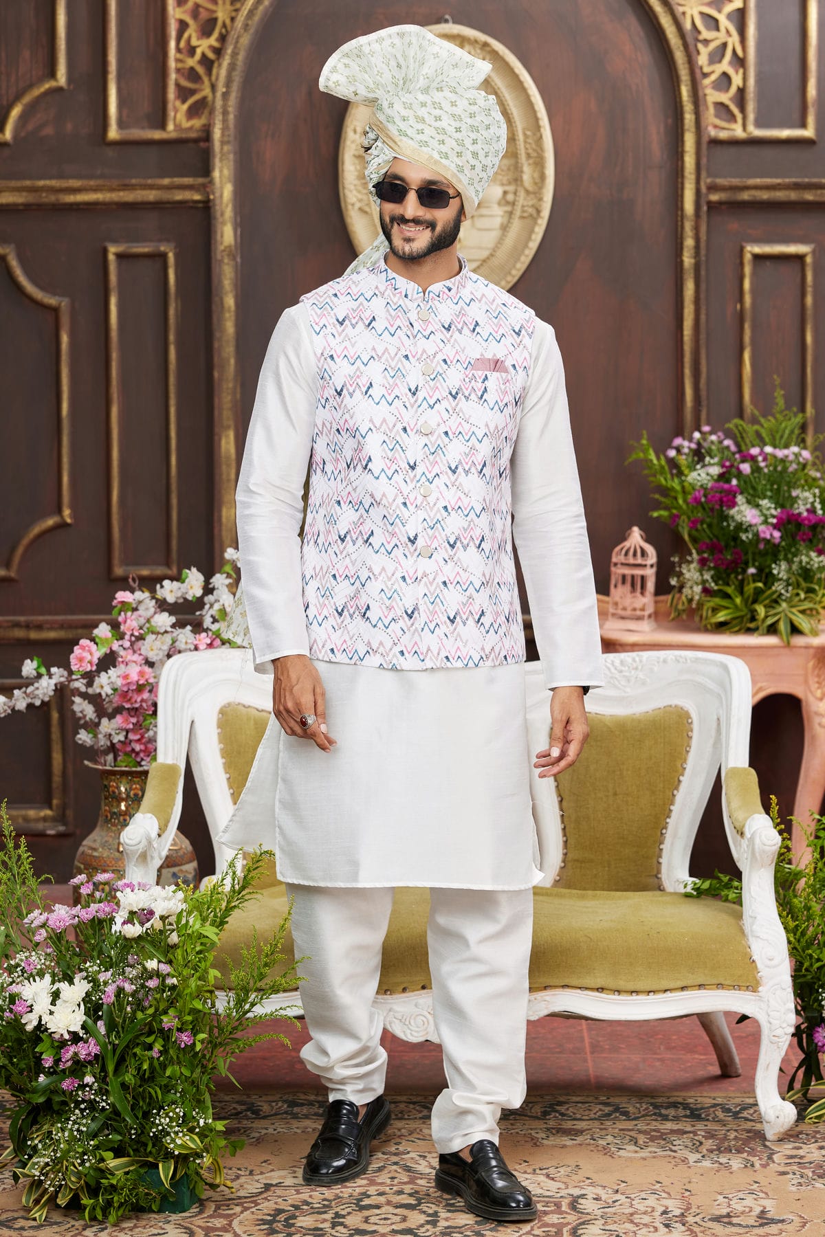 Multicolour Art Silk Kurta Pajama With Jacket