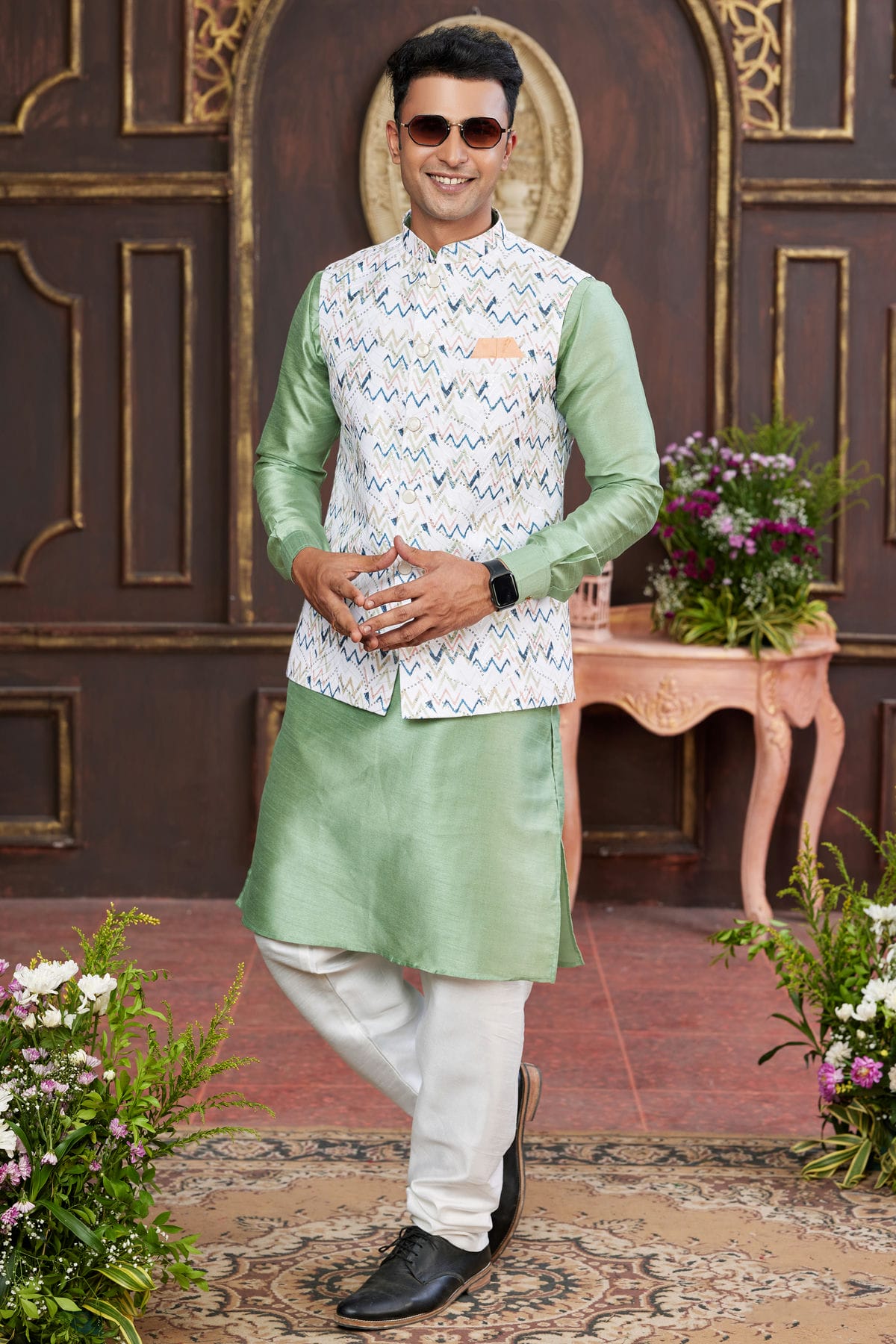 Multicolour Art Silk Kurta Pajama With Jacket