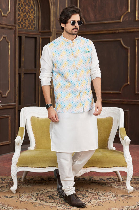 Multicolour Art Silk Kurta Pajama With Jacket