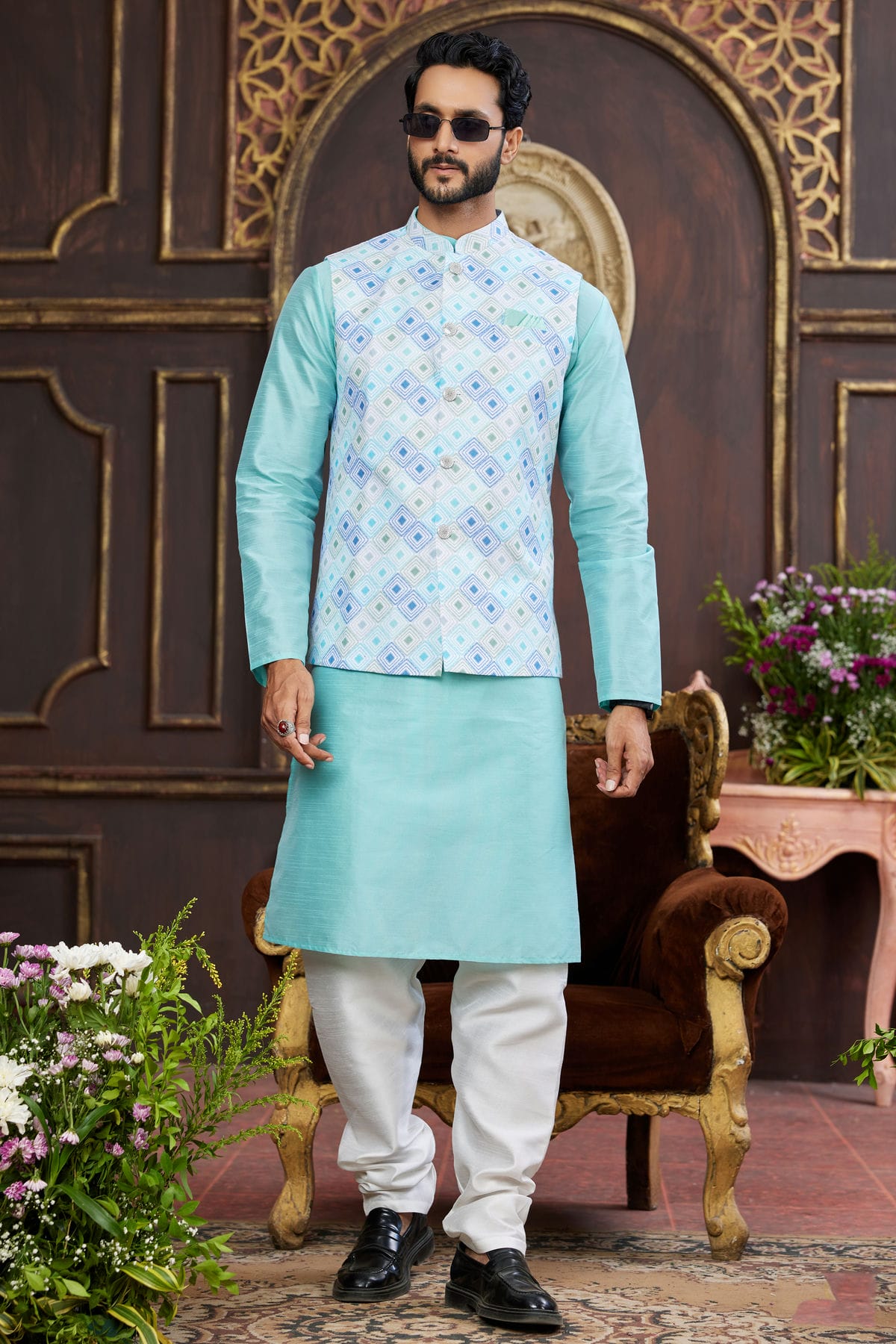 Multicolour Art Silk Kurta Pajama With Jacket