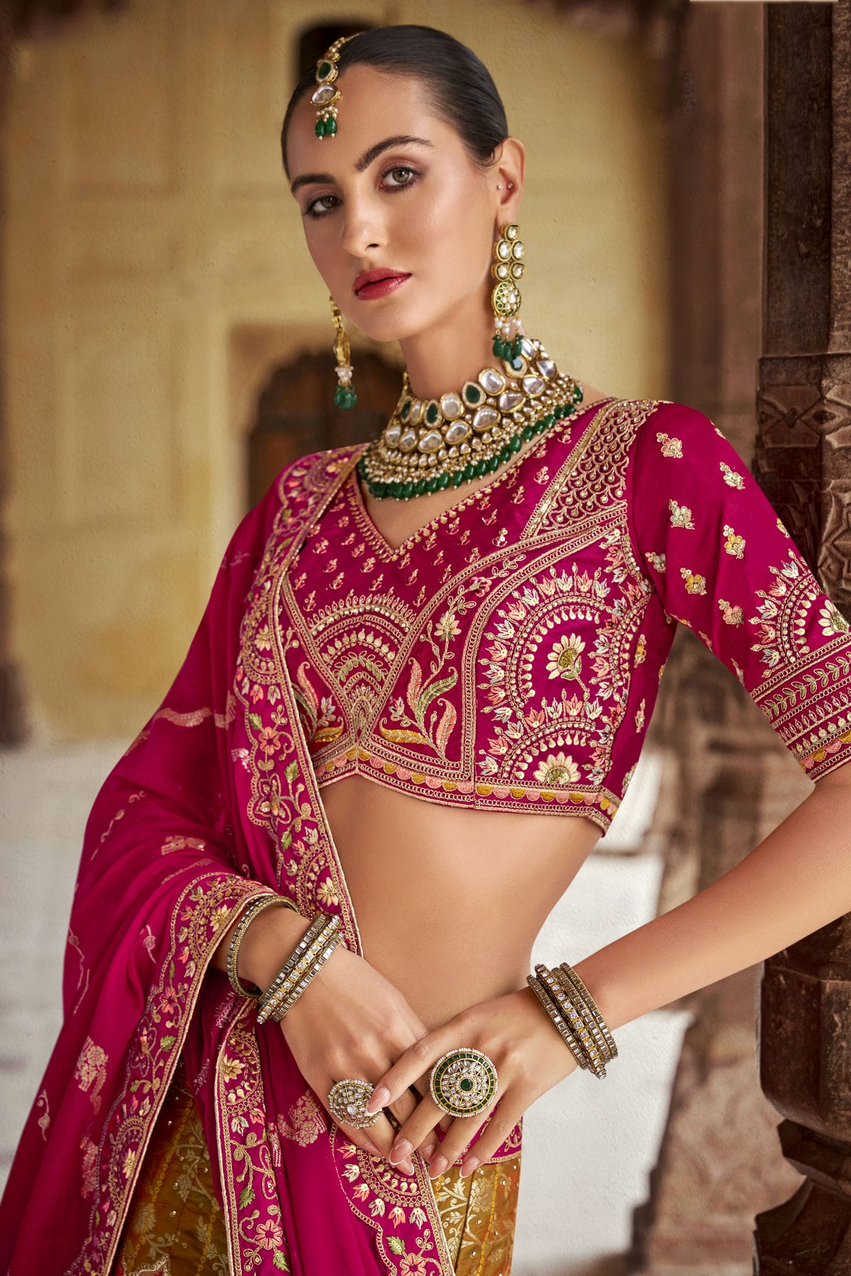 Multicolour Banarasi Silk Bridal Lehenga Choli