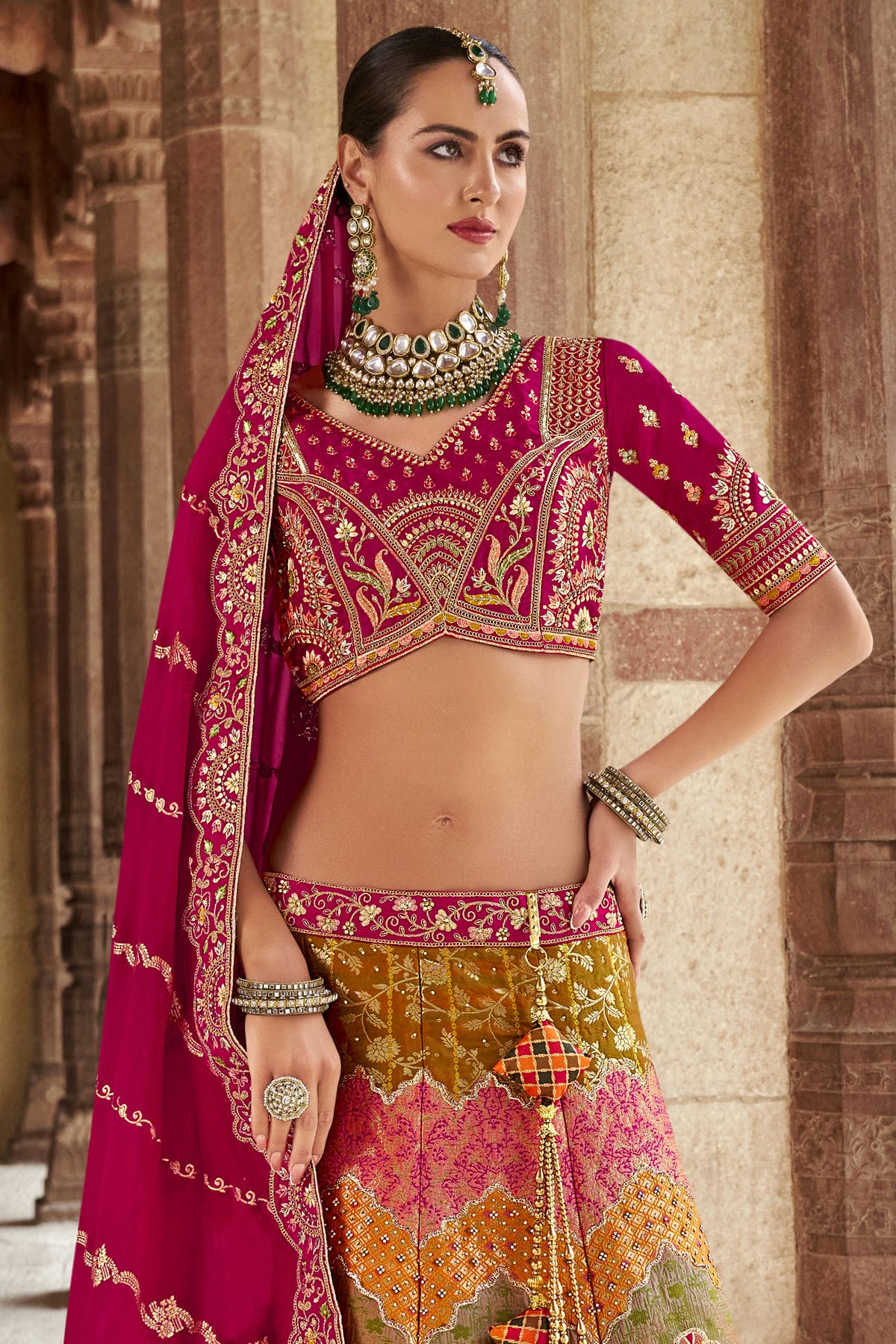 Multicolour Banarasi Silk Bridal Lehenga Choli