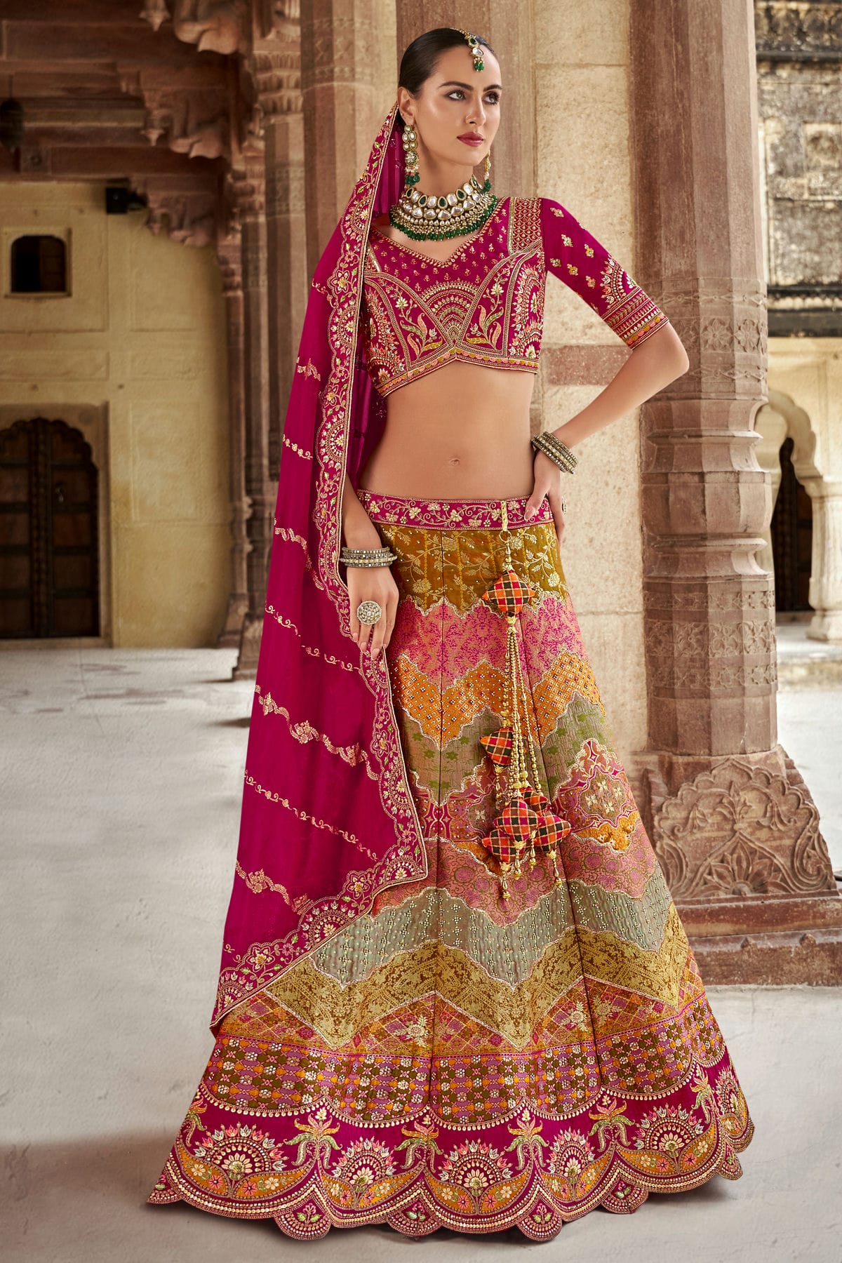 Multicolour Banarasi Silk Bridal Lehenga Choli