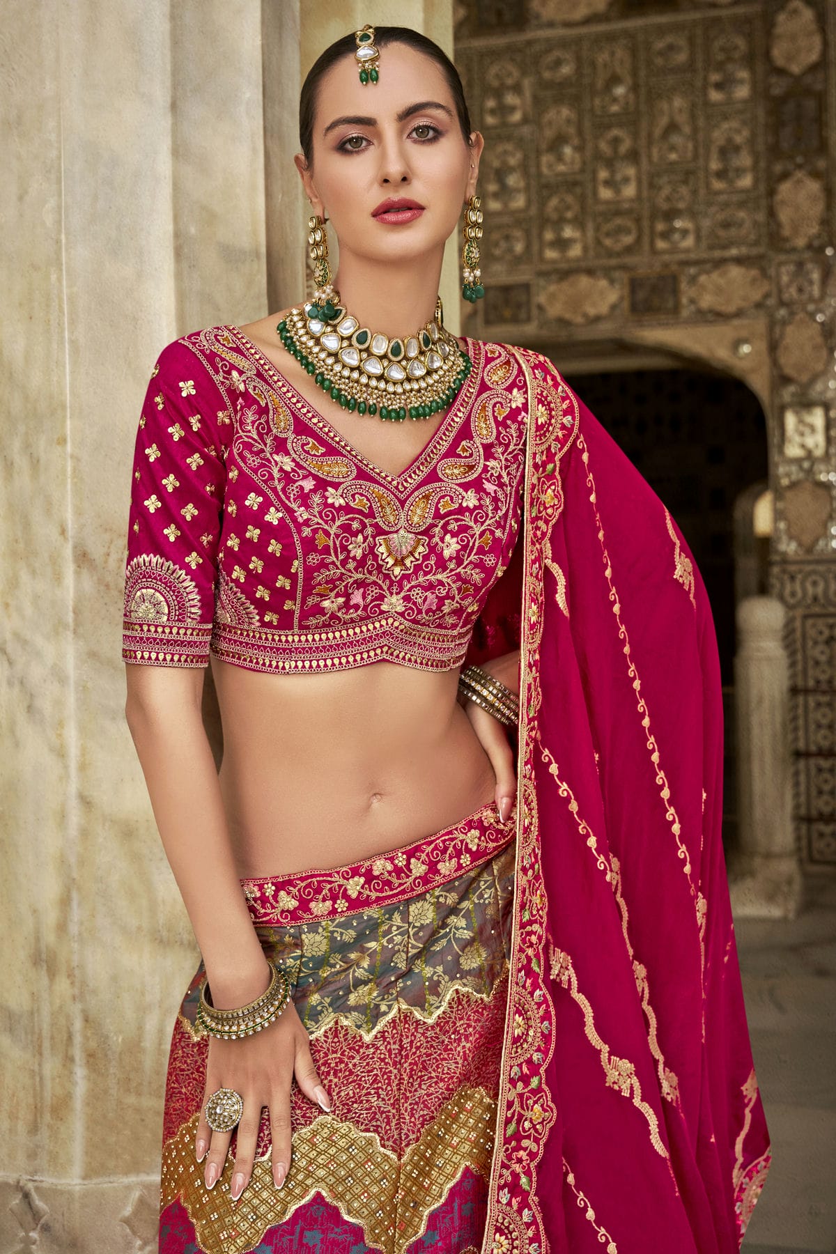 Multicolour Banarasi Silk Bridal Lehenga Choli