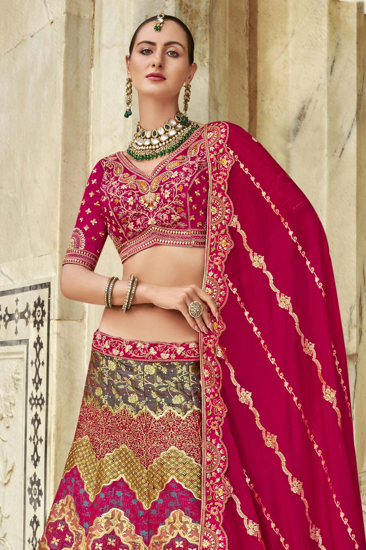 Multicolour Banarasi Silk Bridal Lehenga Choli