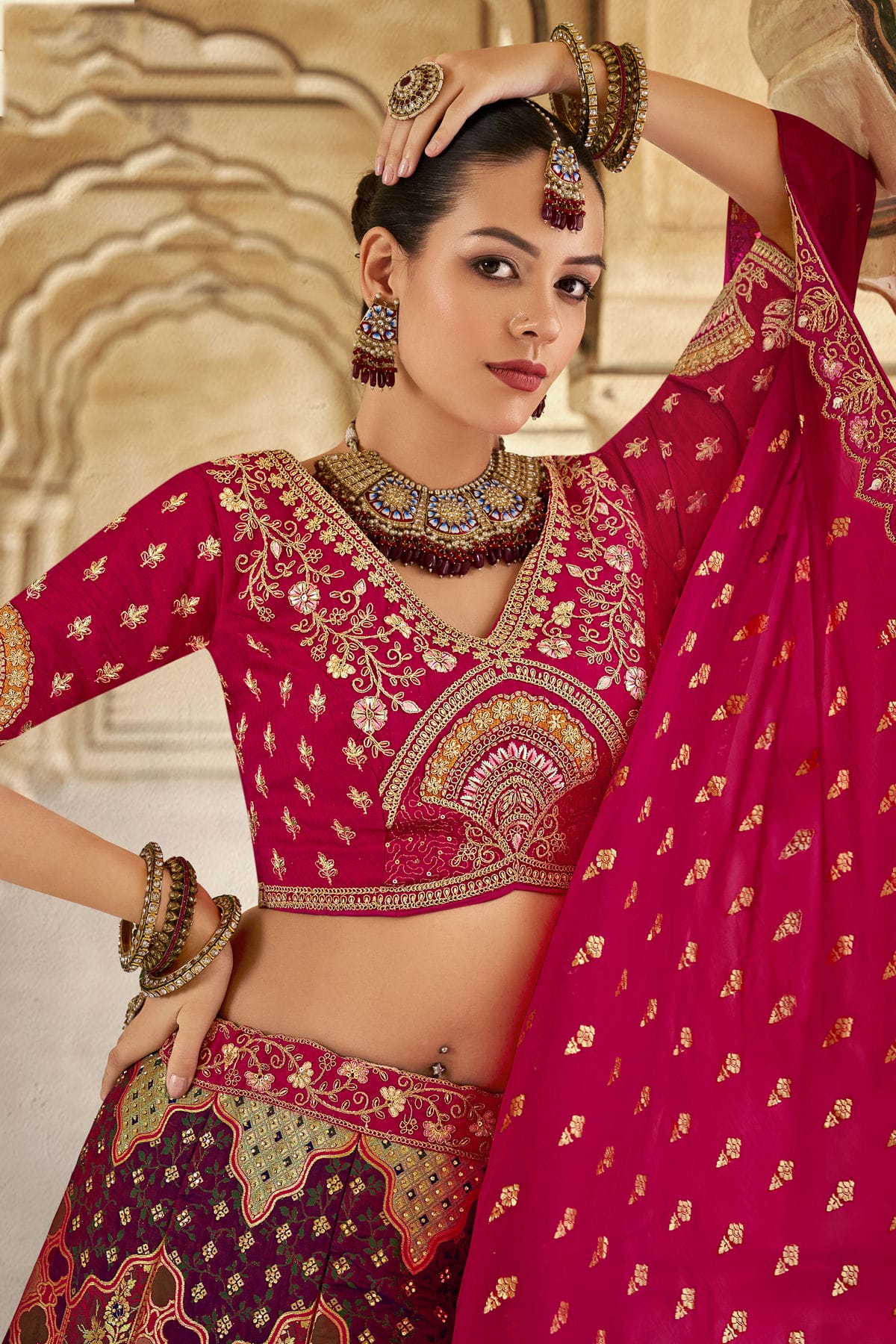 Multicolour Banarasi Silk Bridal Lehenga Choli