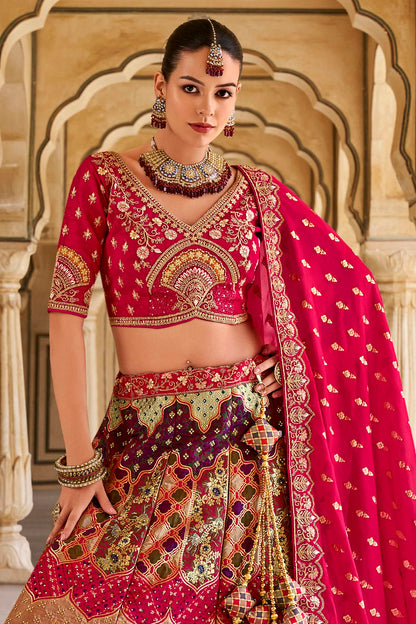 Multicolour Banarasi Silk Bridal Lehenga Choli