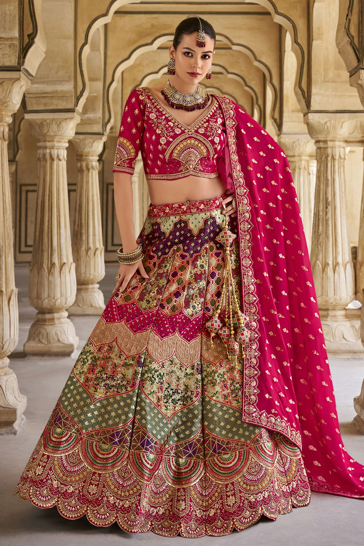 Multicolour Banarasi Silk Bridal Lehenga Choli