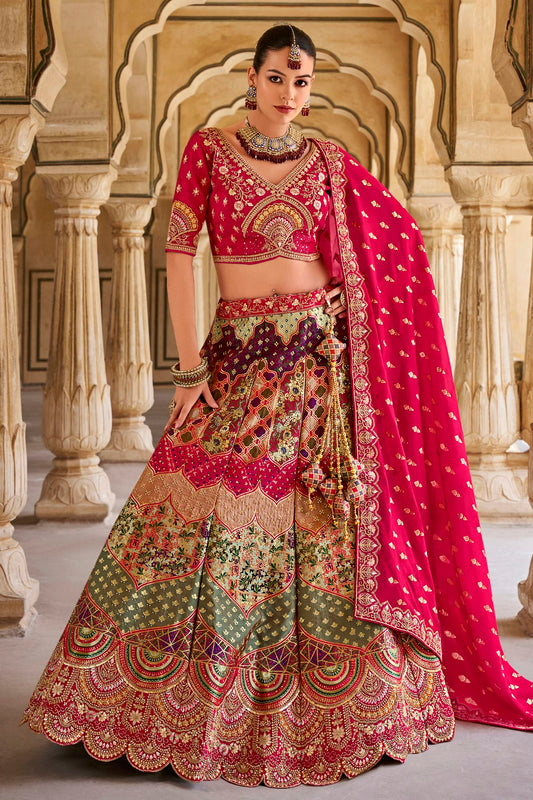 Multicolour Banarasi Silk Bridal Lehenga Choli