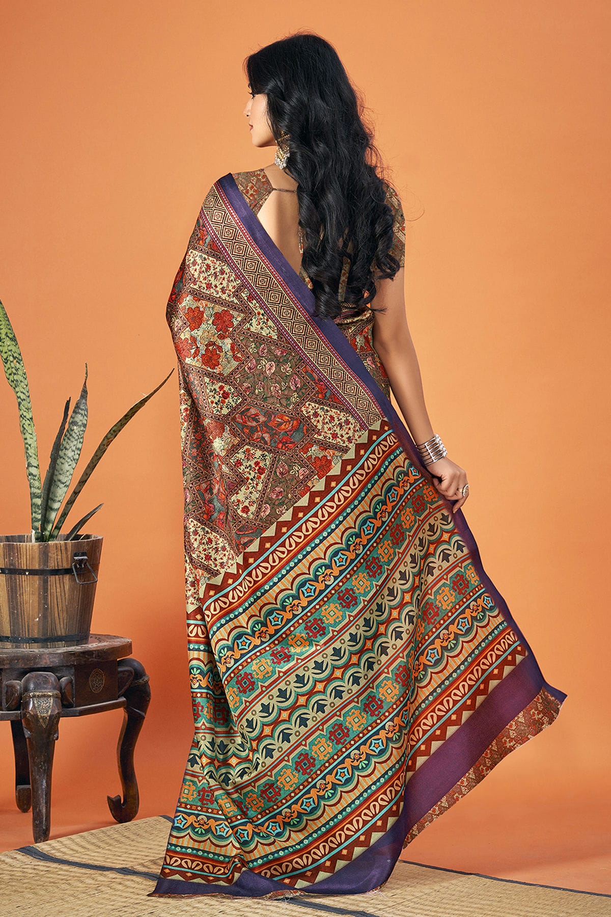 Multicolour Colour Pashmina Saree