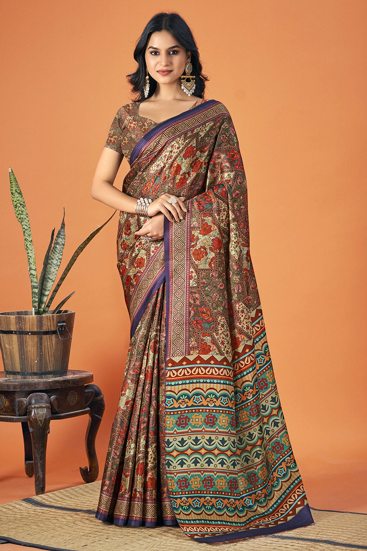 Multicolour Colour Pashmina Saree