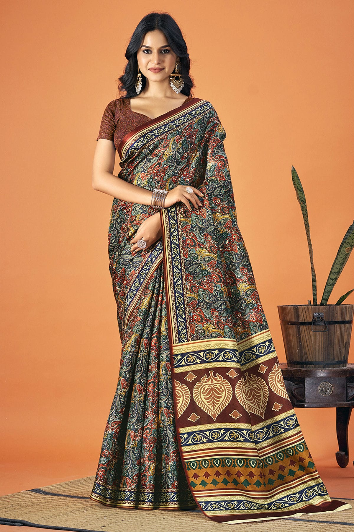 Multicolour Colour Pashmina Saree