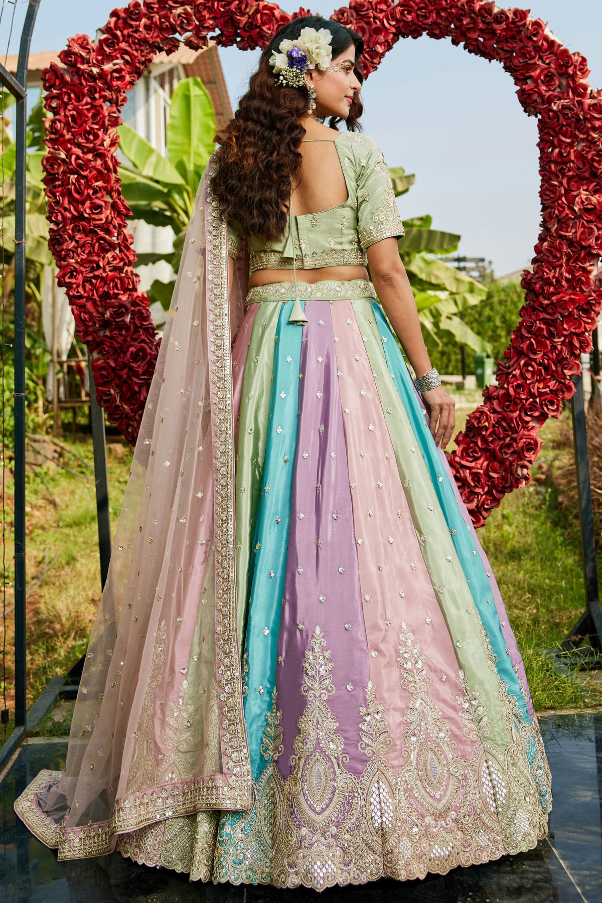 Multicolour Semi Stitched Organza Lehenga Choli VSLC1112555