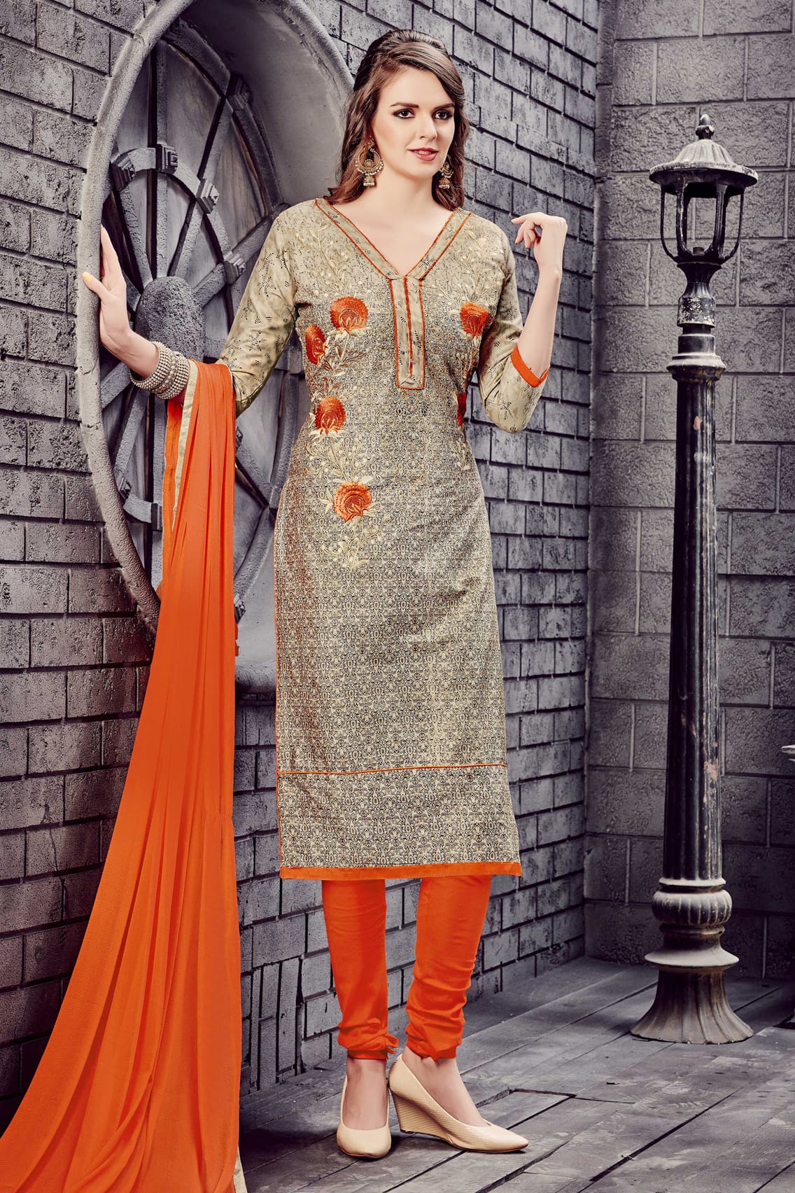 Multicolour Colour Unstitched Glaze Cotton Churidar Suit