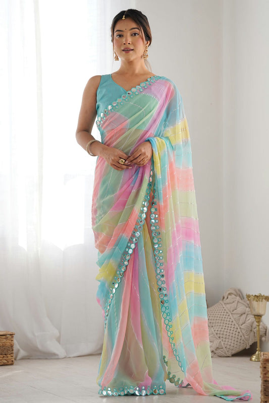 Multicolour Georgette Printed Saree