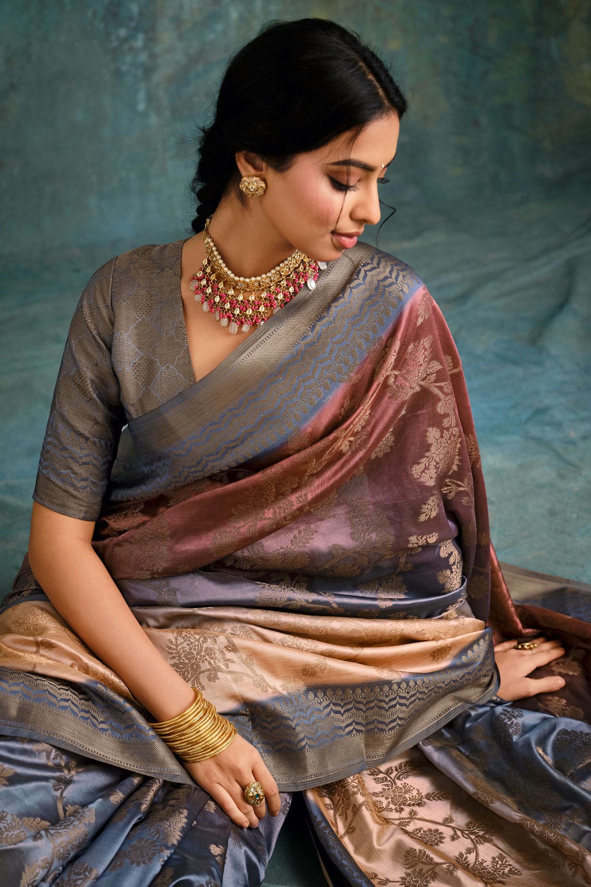 Multicolour Jacquard Silk Traditional Saree