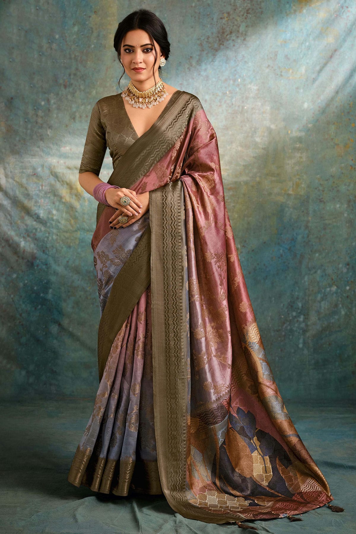 Multicolour Jacquard Silk Traditional Saree