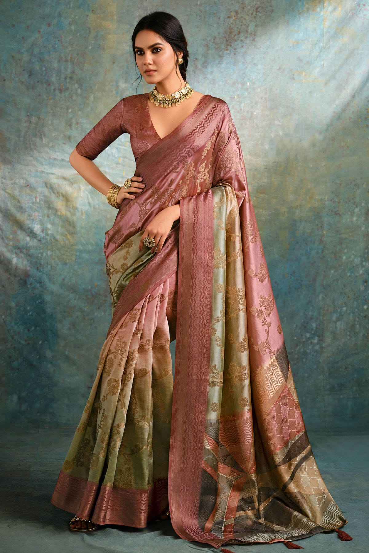 Multicolour Jacquard Silk Traditional Saree