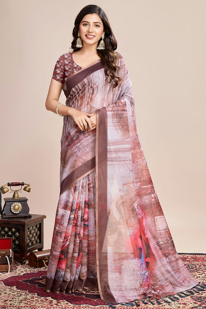 Multicolour Linen Printed Saree