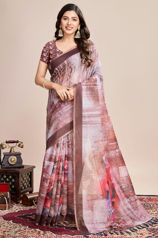 Multicolour Linen Printed Saree