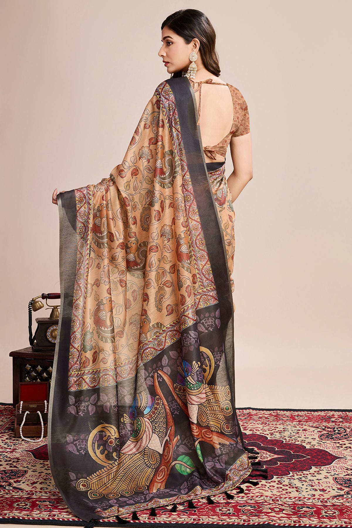 Multicolour Linen Printed Saree