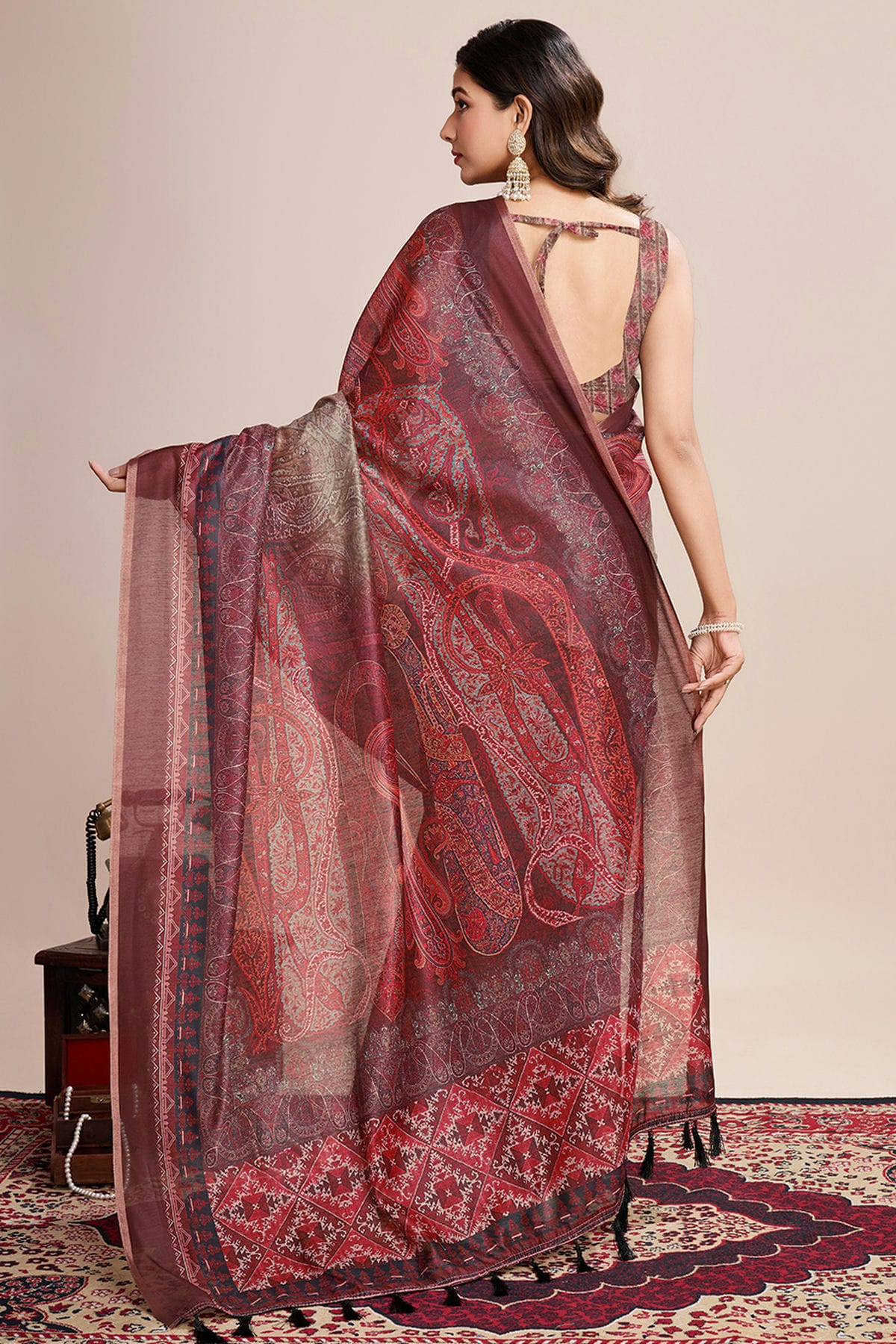 Multicolour Linen Printed Saree