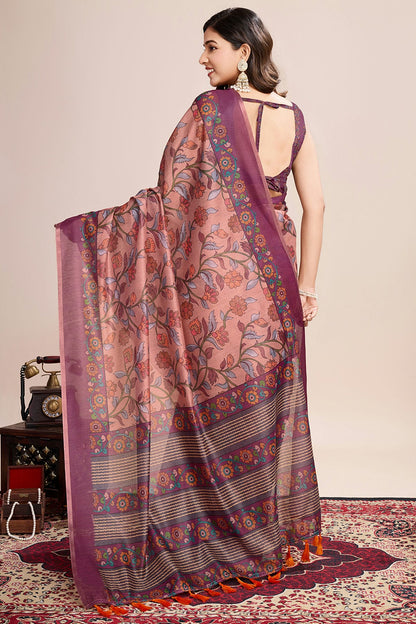 Multicolour Linen Printed Saree