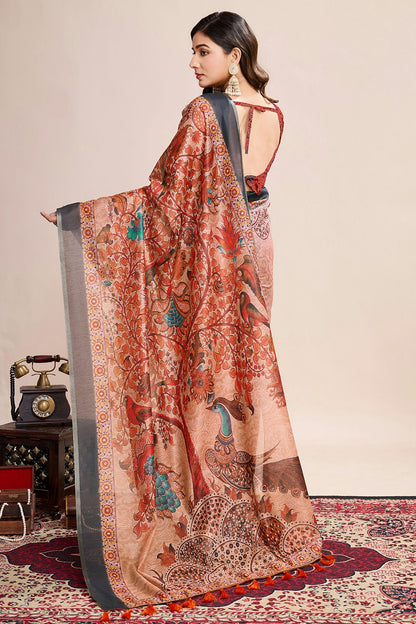 Multicolour Linen Printed Saree