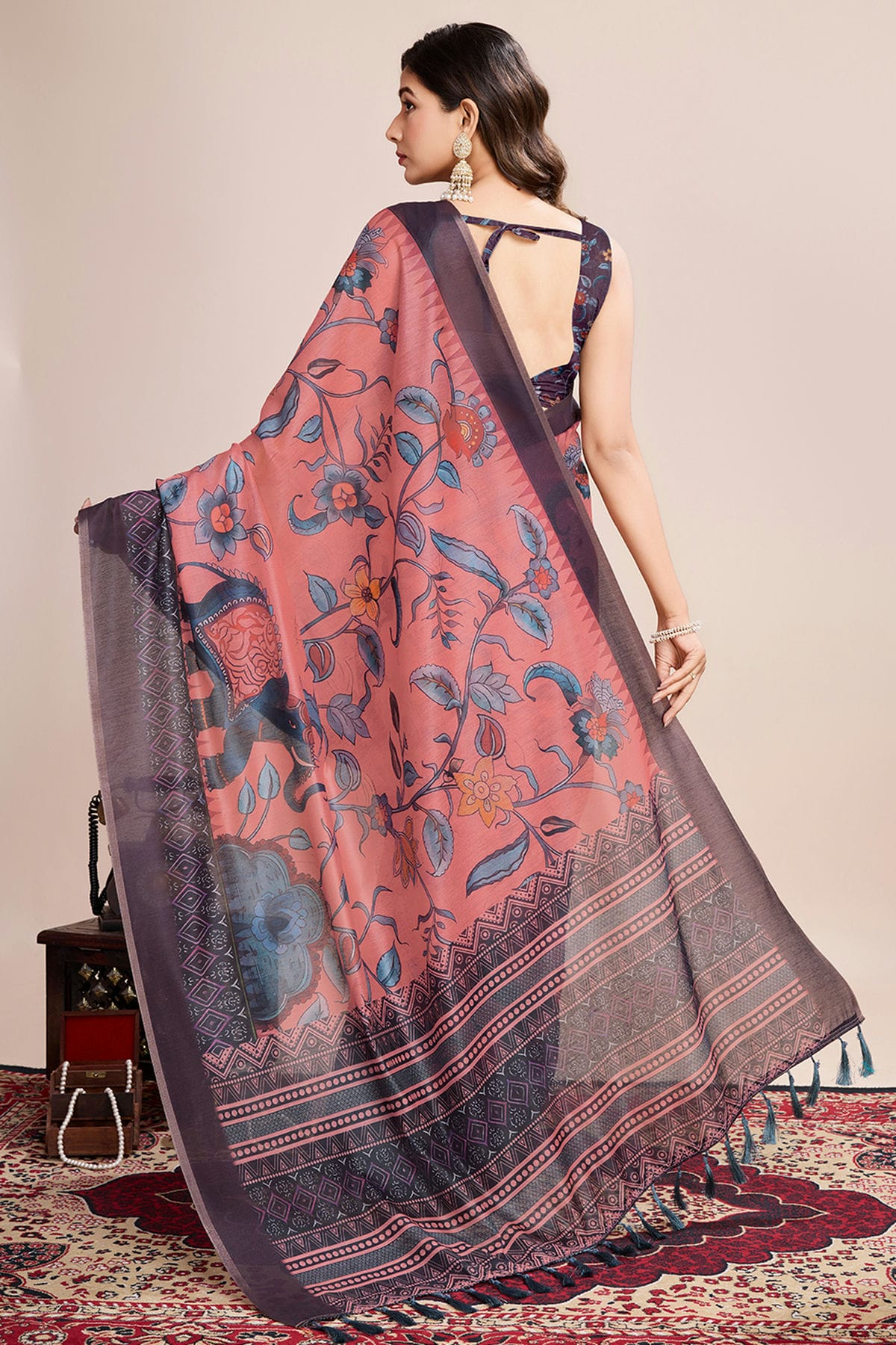 Multicolour Linen Printed Saree