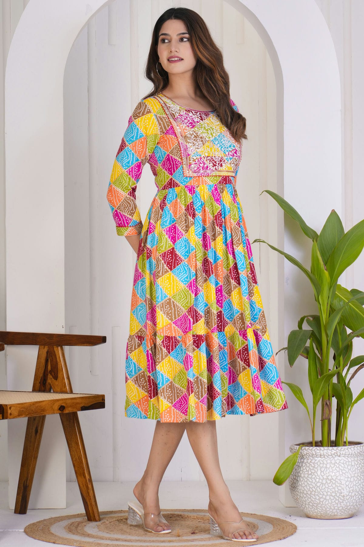 Multicolour Rayon Readymade Long Kurti VSKR1112349