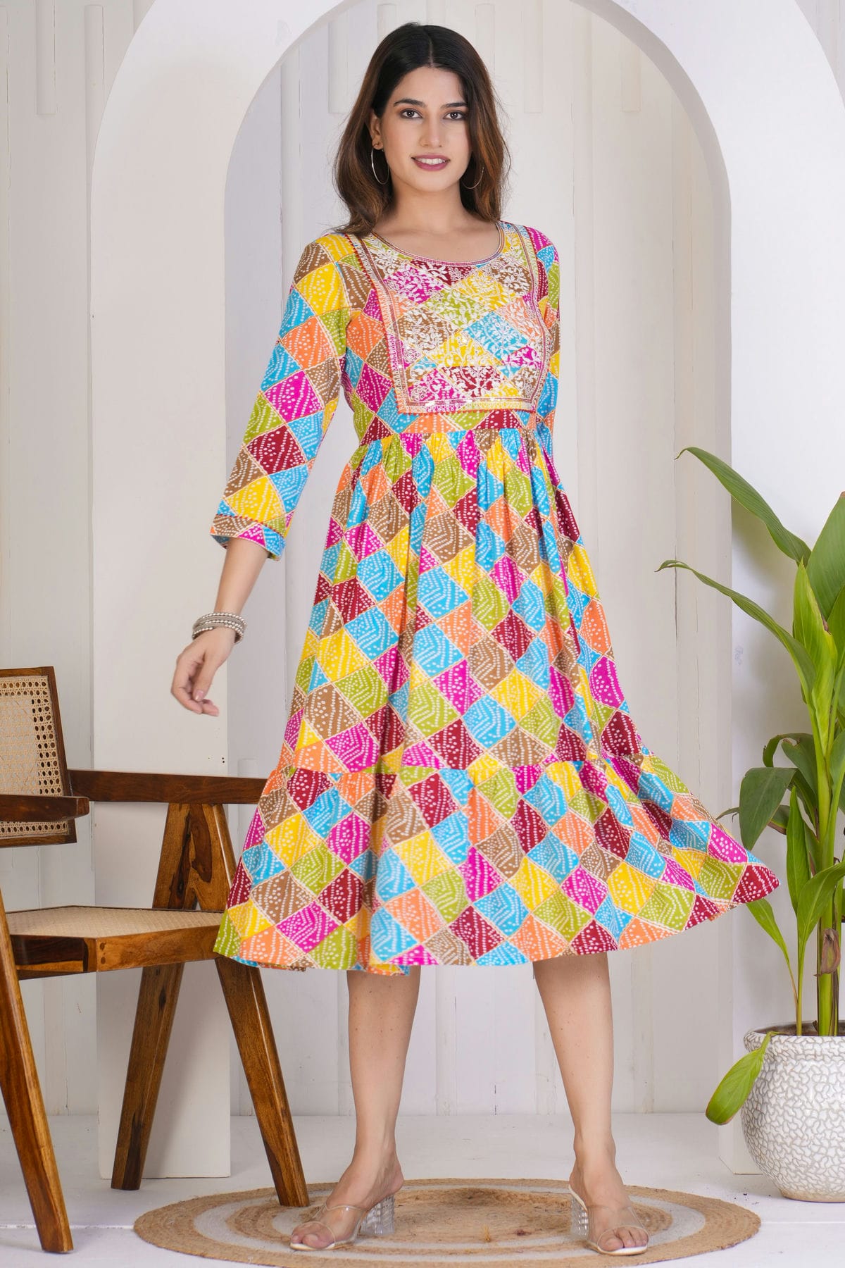 Multicolour Rayon Readymade Long Kurti VSKR1112349