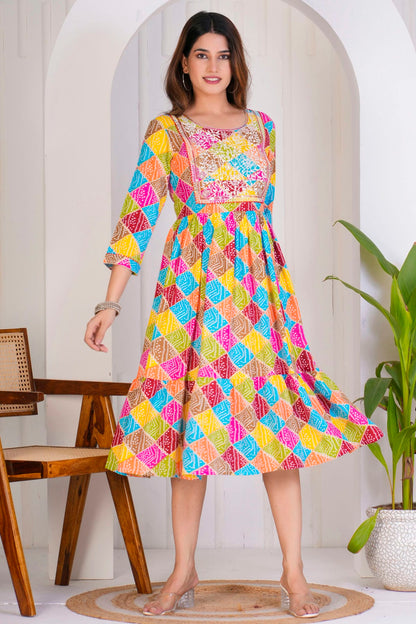 Multicolour Rayon Readymade Long Kurti VSKR1112349