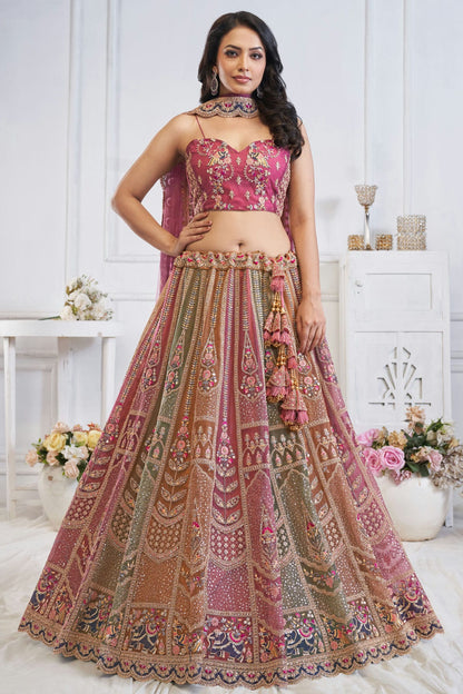 Multicolour Soft Net Embroidery Lehenga Choli