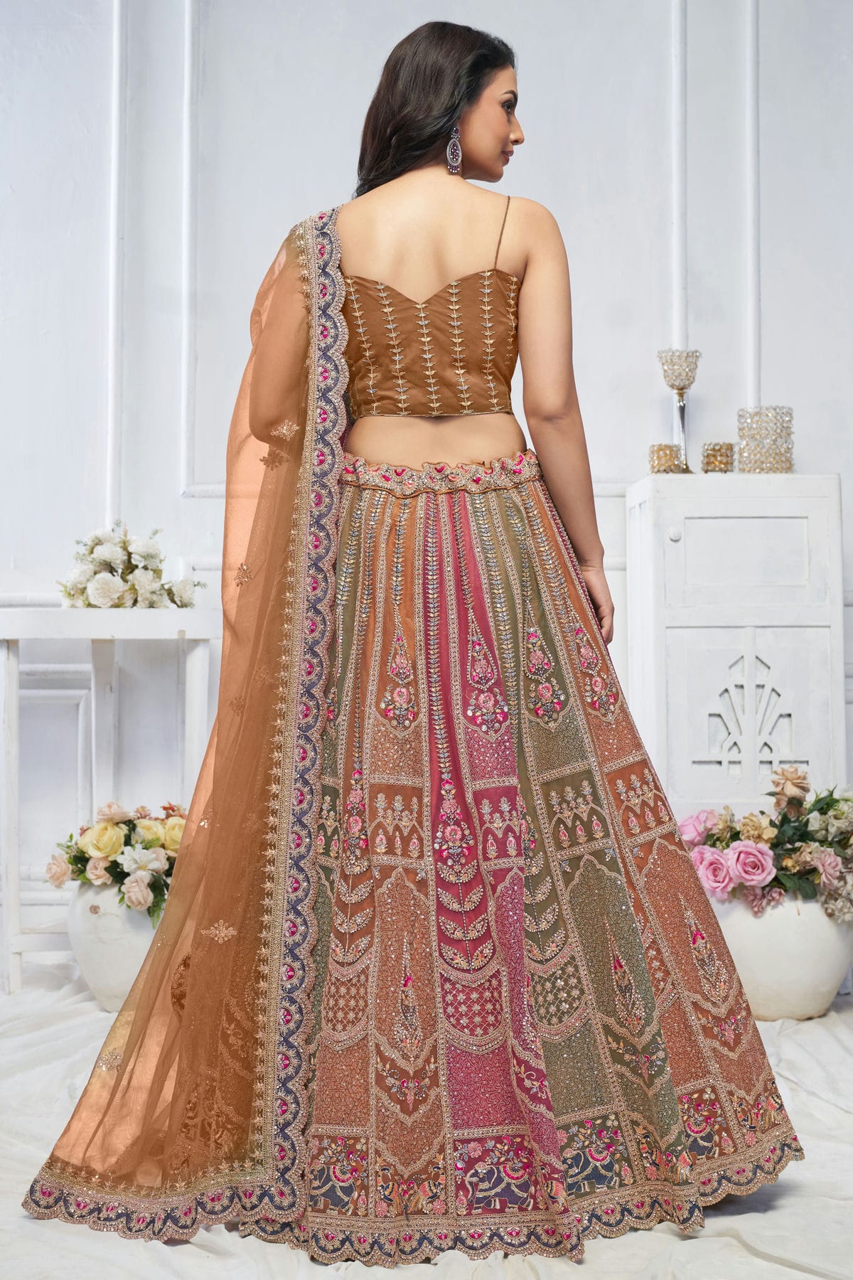 Multicolour Soft Net Embroidery Lehenga Choli VSLC1111379