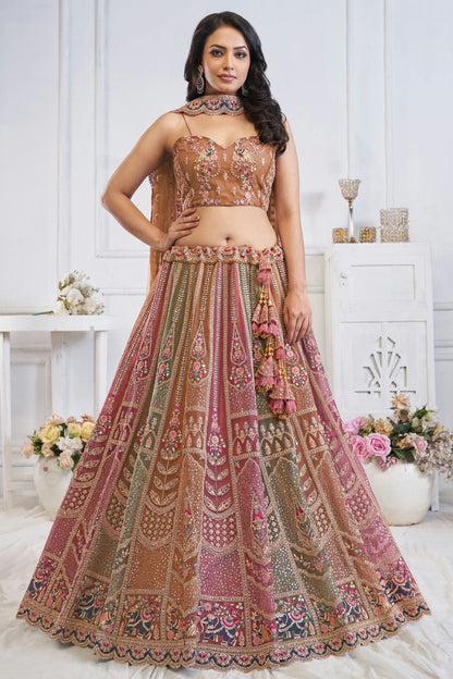 Multicolour Soft Net Embroidery Lehenga Choli