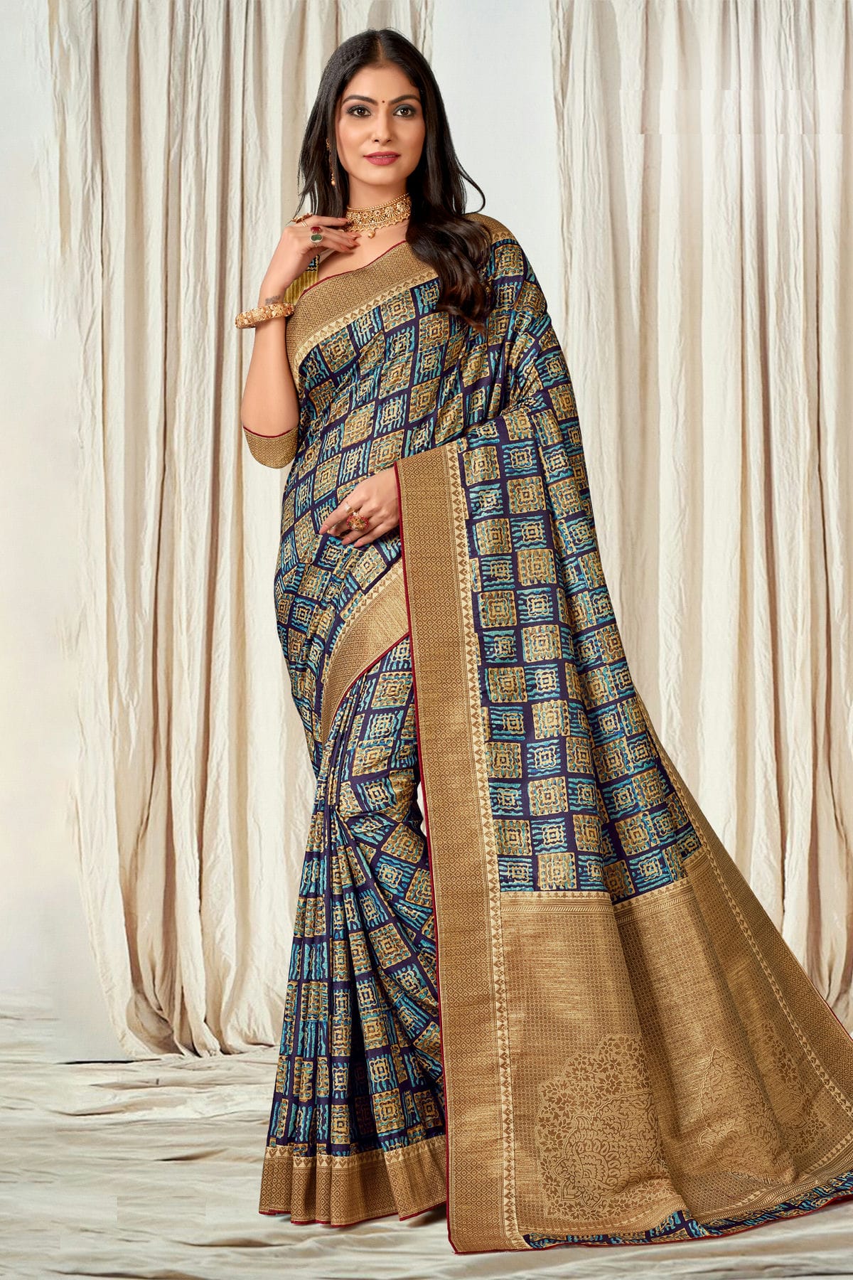 Multicolour Tussar Silk Printed Saree