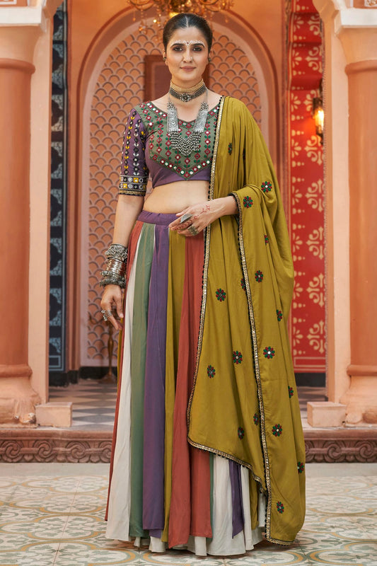 Multicolour Viscose Rayon Navratri Lehenga